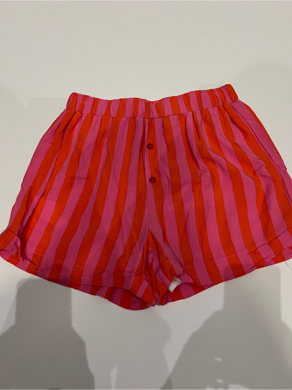 Striped Pink & Orange  Women’s Elastic-Waist Shorts